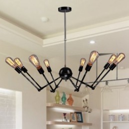 Lámpara de araña de un solo nivel de 8 luces de metal retro vintage negro