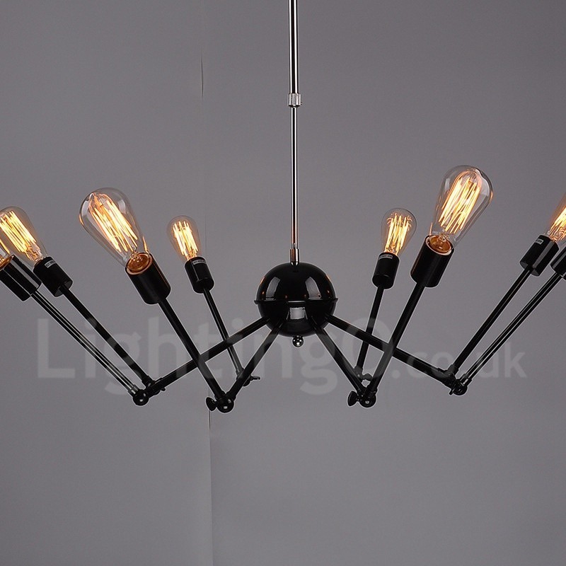 Lámpara de araña de un solo nivel de 8 luces de metal retro vintage negro
