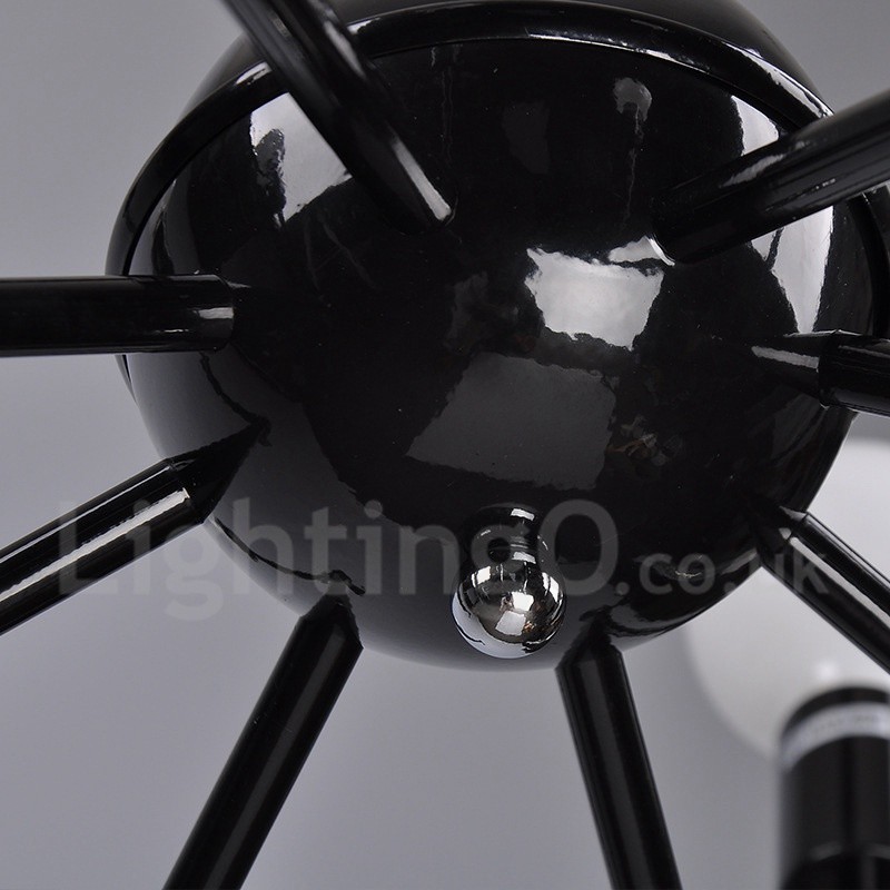 Lámpara de araña de un solo nivel de 8 luces de metal retro vintage negro