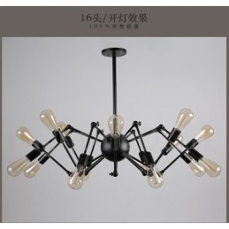 Lámpara de araña de un solo nivel de 8 luces de metal retro vintage negro