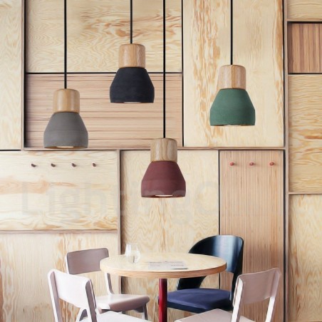 Lámpara colgante de una sola luz moderna contemporánea multicolor de madera y hormigón Lámpara colgante de una sola luz moderna contemporánea multicolor de madera y hormigón