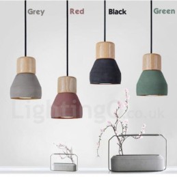 Lámpara colgante de una sola luz moderna contemporánea multicolor de madera y hormigón