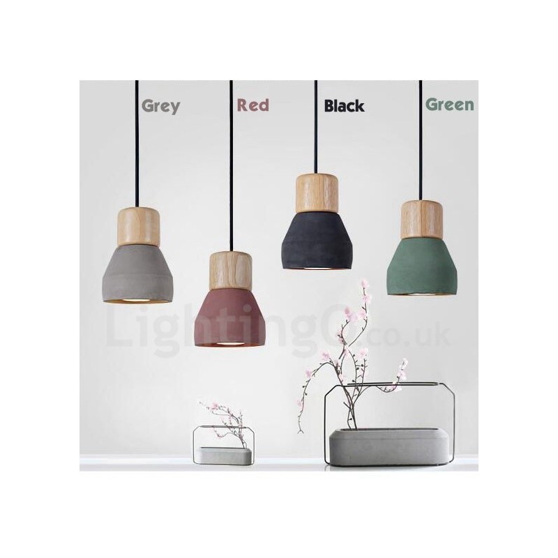 Lámpara colgante de una sola luz moderna contemporánea multicolor de madera y hormigón
