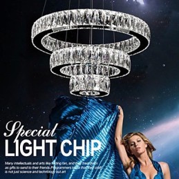 Lámparas de araña de cristal modernas con tres anillos D305070 K9, lámparas de techo de cristal grandes