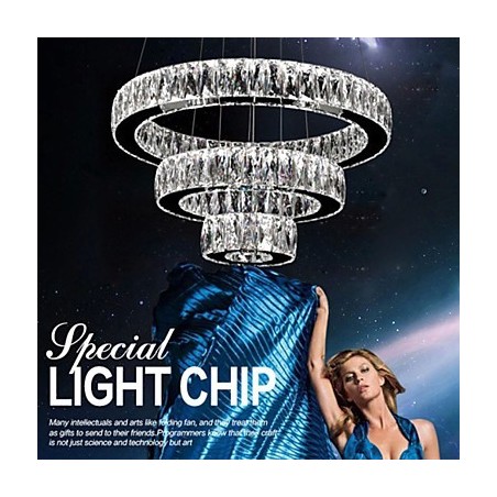 Lámparas de araña de cristal modernas con tres anillos D305070 K9, lámparas de techo de cristal grandes