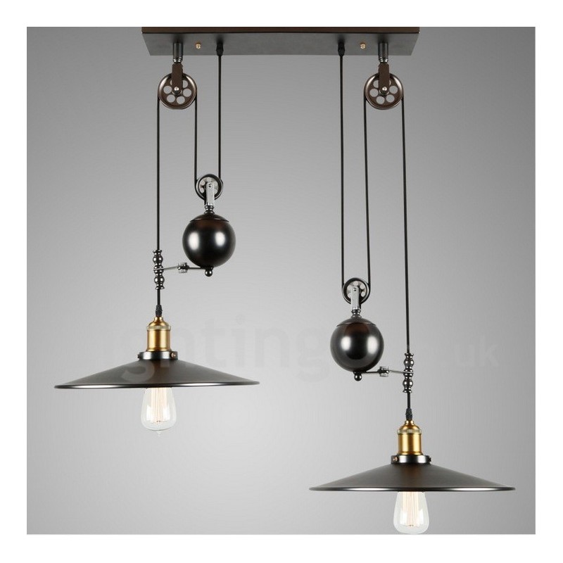 Lámpara colgante vintage de metal de 2 luces