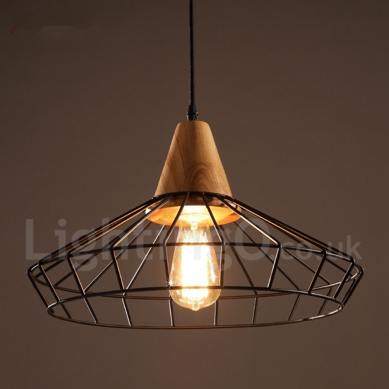 Lámpara colgante de madera y metal vintage