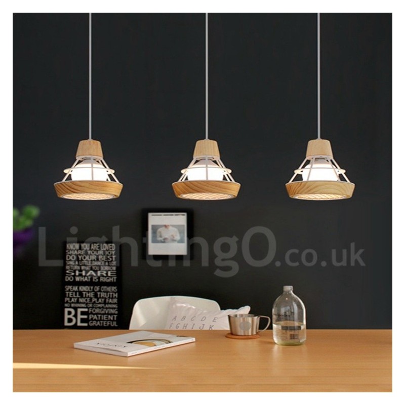 Lámpara colgante de madera y metal para comedor