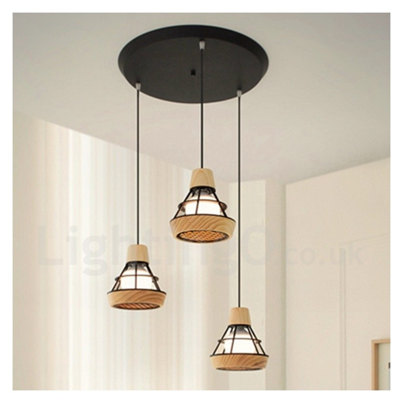 Lámpara colgante de madera y metal para comedor