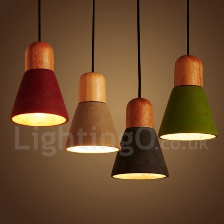 Lámpara colgante moderna contemporánea de madera y hormigón en varios colores Lámpara colgante moderna contemporánea de madera y hormigón en varios colores