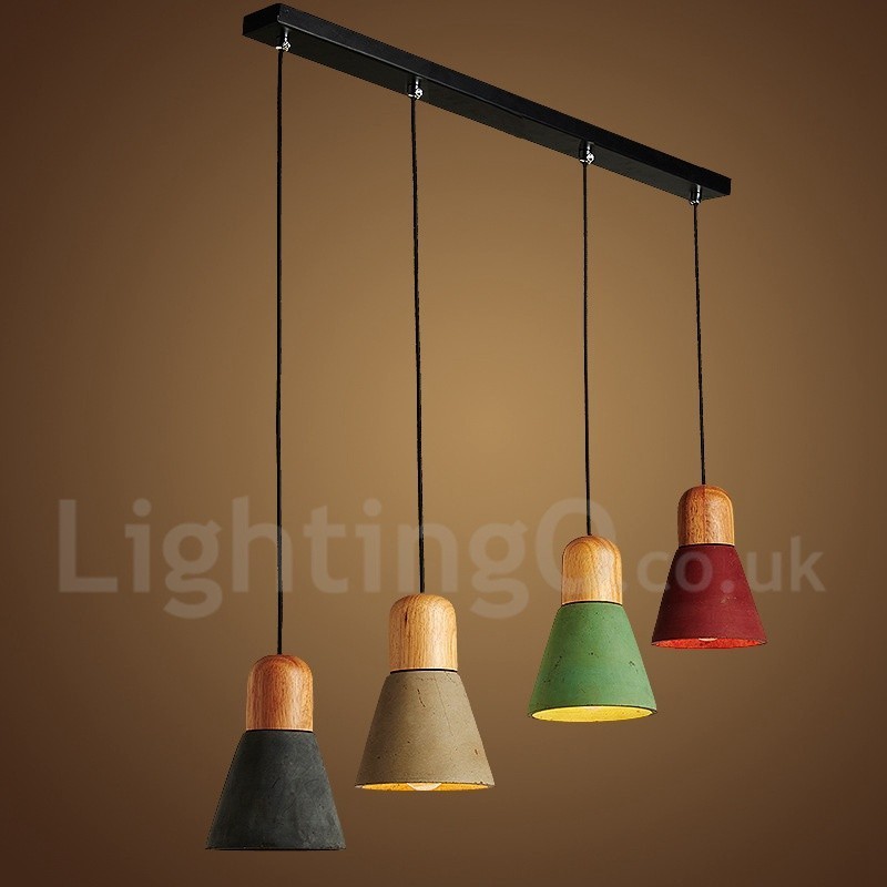 Lámpara colgante moderna contemporánea de madera y hormigón en varios colores