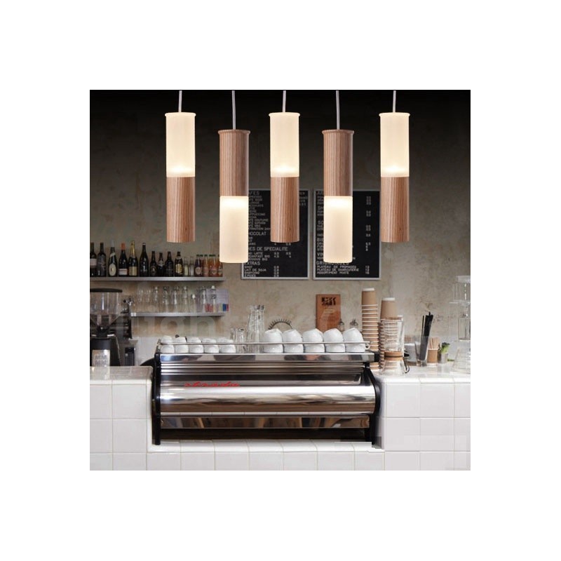 Lámpara colgante de madera moderna y contemporánea de 5 luces