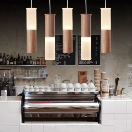 Lámpara colgante de madera moderna y contemporánea de 5 luces Lámpara colgante de madera moderna y contemporánea de 5 luces