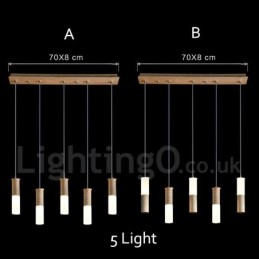 Lámpara colgante de madera moderna y contemporánea de 5 luces