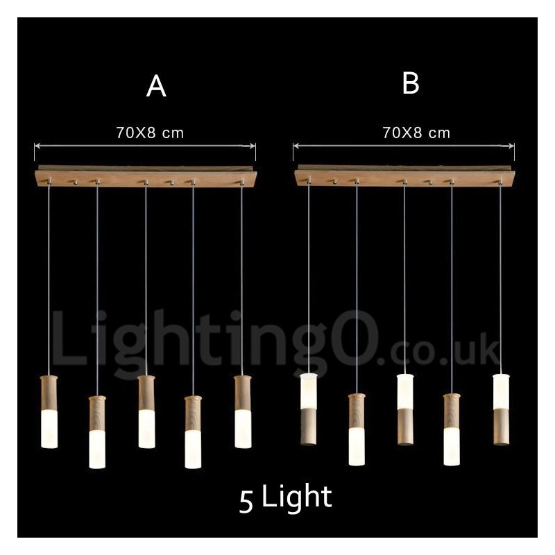 Lámpara colgante de madera moderna y contemporánea de 5 luces
