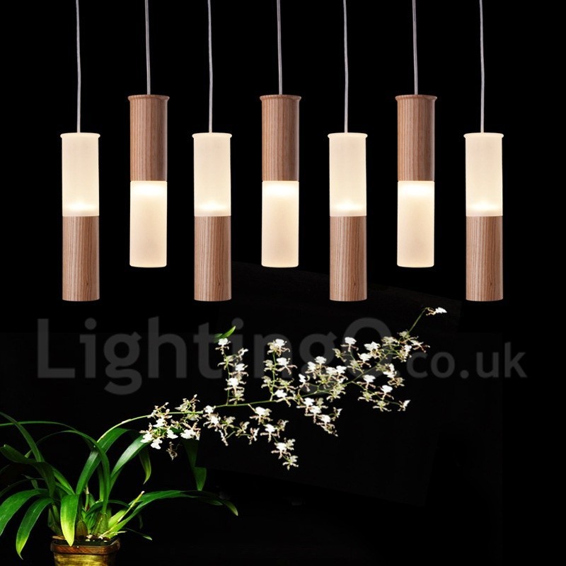 Lámpara colgante de madera moderna y contemporánea de 7 luces