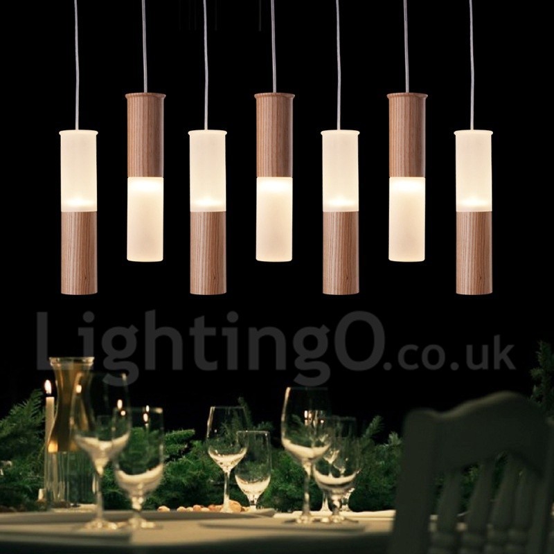 Lámpara colgante de madera moderna y contemporánea de 7 luces