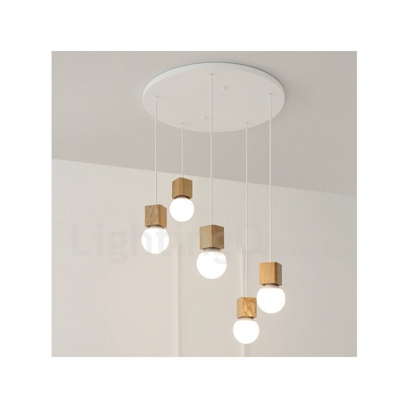 Lámpara colgante rústica de madera de 5 luces
