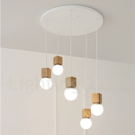 Lámpara colgante rústica de madera de 5 luces Lámpara colgante rústica de madera de 5 luces