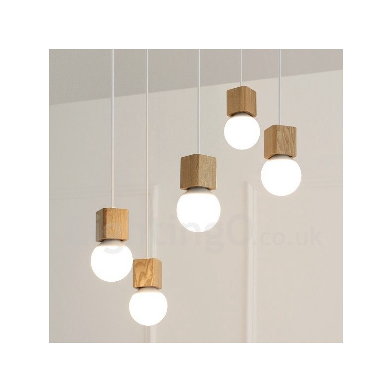 Lámpara colgante rústica de madera de 5 luces