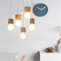 Lámpara colgante rústica de madera de 5 luces