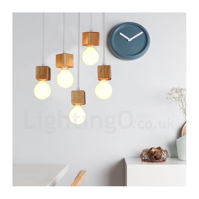 Lámpara colgante rústica de madera de 5 luces