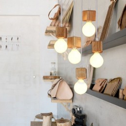 Lámpara colgante rústica de madera de 5 luces