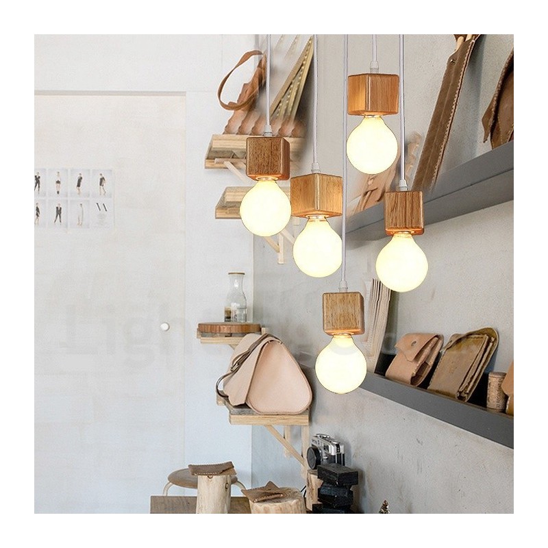 Lámpara colgante rústica de madera de 5 luces