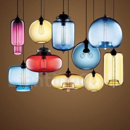 Lámpara colgante de cristal moderna y contemporánea de 1 luz en varios colores Lámpara colgante de cristal moderna y contemporánea de 1 luz en varios colores