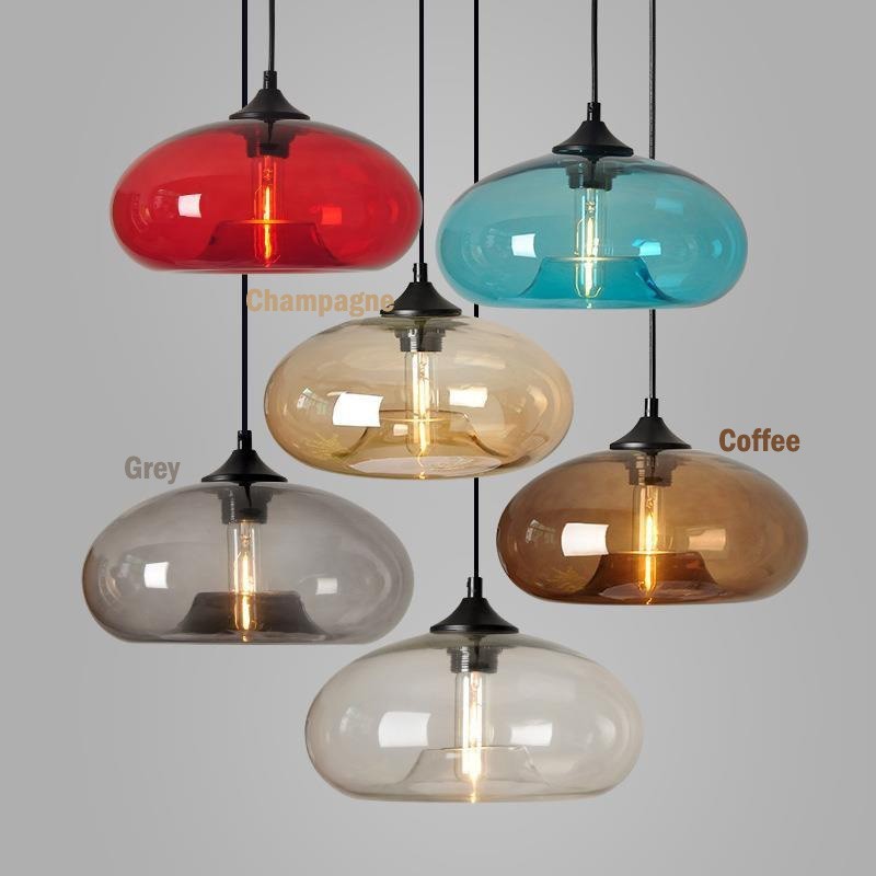 Lámpara colgante de cristal moderna y contemporánea de 1 luz en varios colores