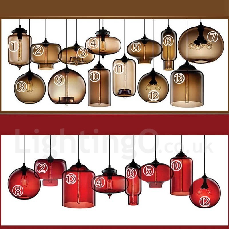 Lámpara colgante de cristal moderna y contemporánea de 1 luz en varios colores