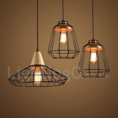 Lámpara colgante de madera y metal estilo campestre Lámpara colgante de madera y metal estilo campestre
