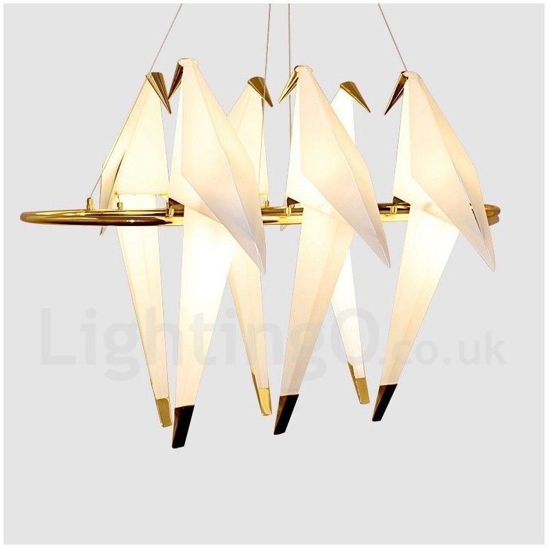 Lámpara colgante moderna y contemporánea de 6 luces con diseño de grulla de papel