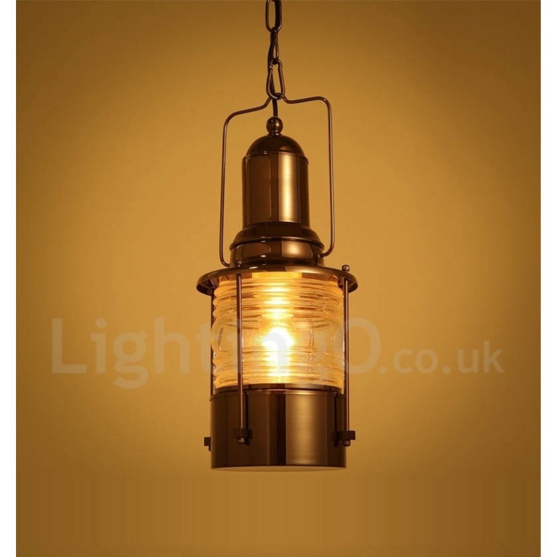 Lámpara colgante de cobre con una luz estilo farol retro vintage