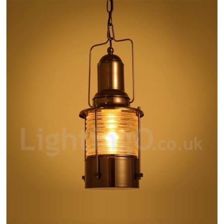 Lámpara colgante de cobre con una luz estilo farol retro vintage Lámpara colgante de cobre con una luz estilo farol retro vintage