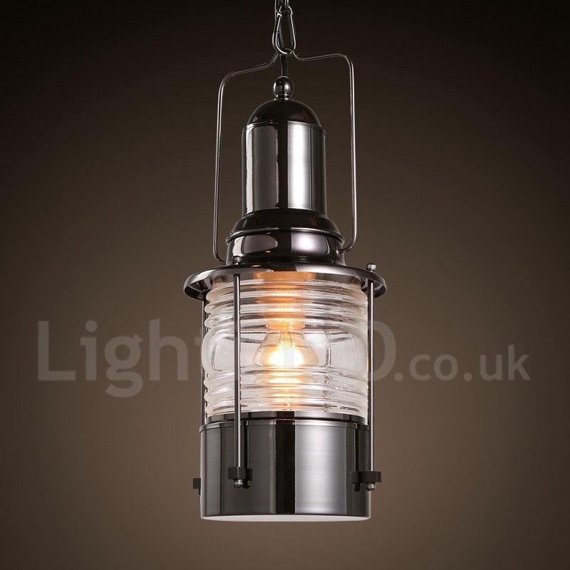Lámpara colgante de cobre con una luz estilo farol retro vintage