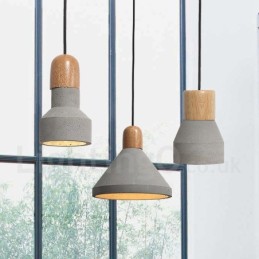 Lámpara colgante de una sola luz moderna contemporánea de madera y hormigón