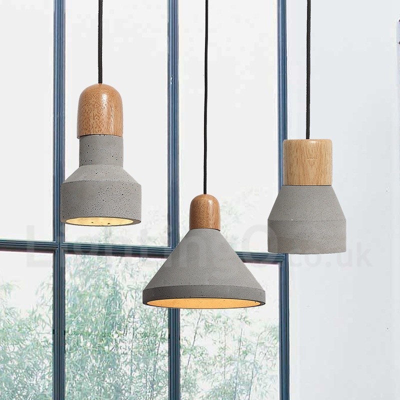 Lámpara colgante de una sola luz moderna contemporánea de madera y hormigón