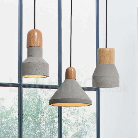 Lámpara colgante de una sola luz moderna contemporánea de madera y hormigón Lámpara colgante de una sola luz moderna contemporánea de madera y hormigón