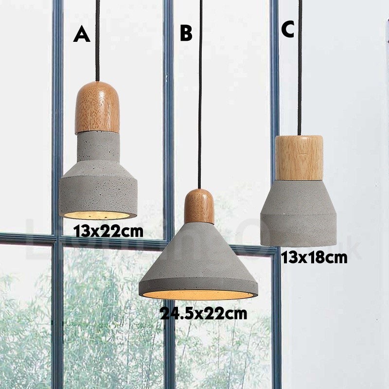 Lámpara colgante de una sola luz moderna contemporánea de madera y hormigón