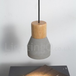 Lámpara colgante de una sola luz moderna contemporánea de madera y hormigón