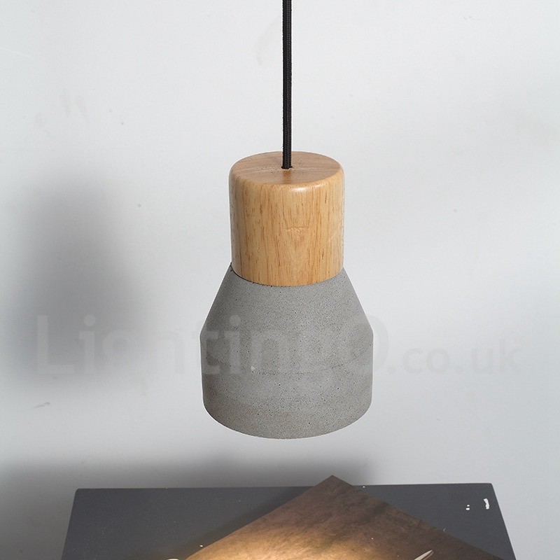 Lámpara colgante de una sola luz moderna contemporánea de madera y hormigón