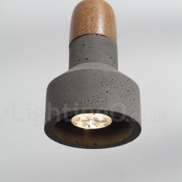 Lámpara colgante de una sola luz moderna contemporánea de madera y hormigón