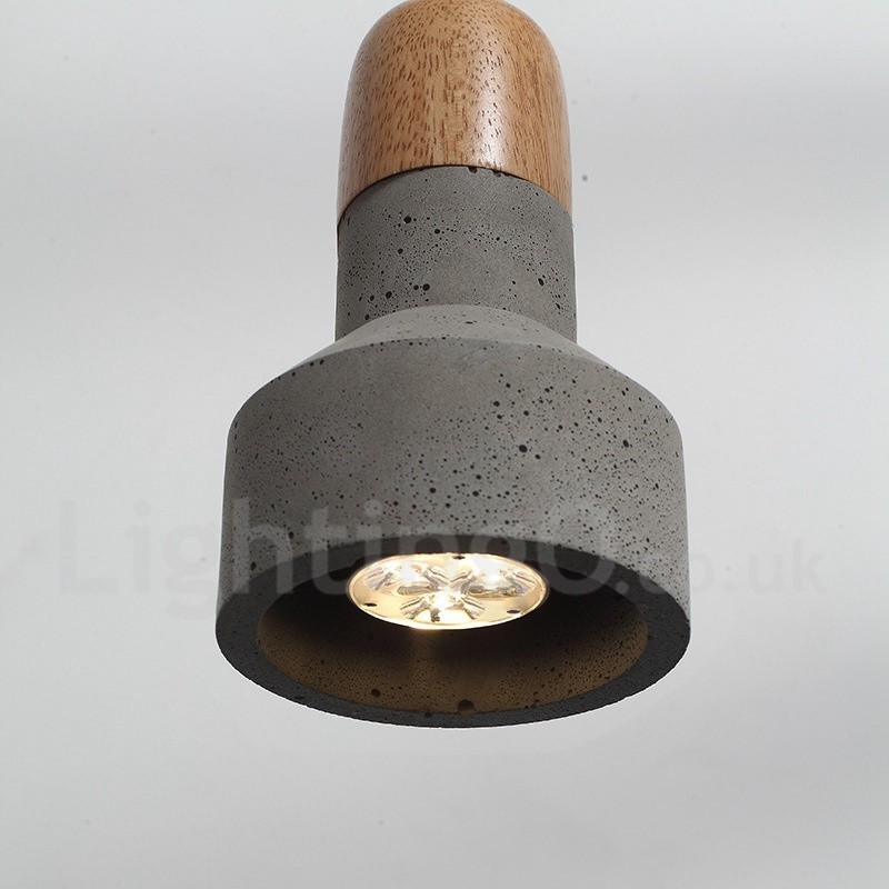 Lámpara colgante de una sola luz moderna contemporánea de madera y hormigón