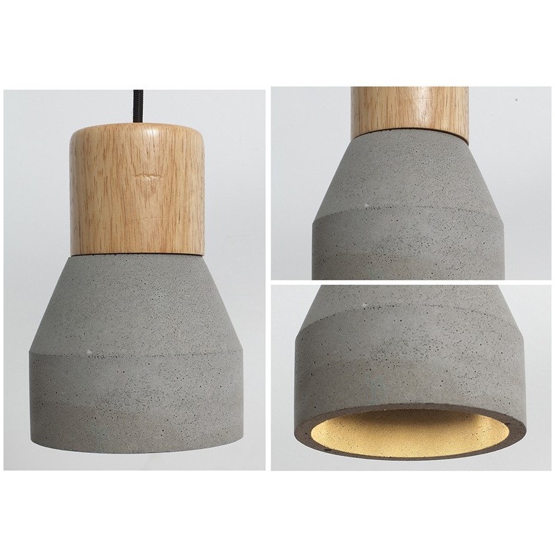 Lámpara colgante de una sola luz moderna contemporánea de madera y hormigón