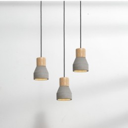 Lámpara colgante de una sola luz moderna contemporánea de madera y hormigón