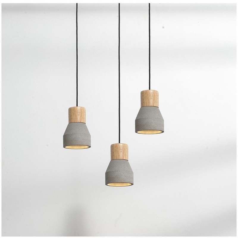 Lámpara colgante de una sola luz moderna contemporánea de madera y hormigón