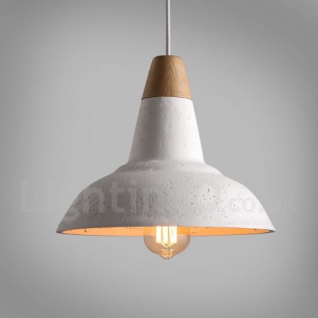 Lámpara colgante moderna contemporánea de 1 luz de madera y hormigón Lámpara colgante moderna contemporánea de 1 luz de madera y hormigón
