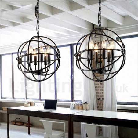 Lámpara colgante vintage de metal con 6 luces y globo Lámpara colgante vintage de metal con 6 luces y globo