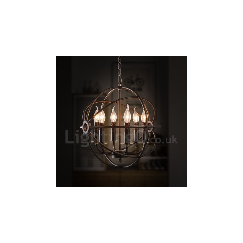 Lámpara colgante vintage de metal con 6 luces y globo